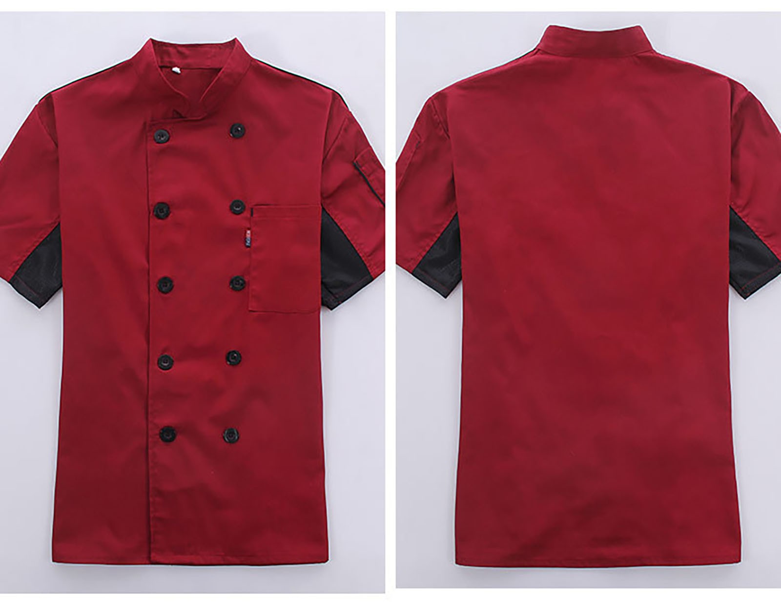 thumbnail image 4 of Chaqueta de chef unisex: manga larga con botones rojos en contraste, 35 % algodón y 65 % poliéster, duradera y transpirable para uso en la cocina., 4 of 7